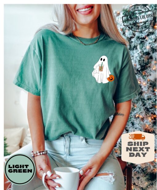 Halloween Ghost Comfort Colors®, Cute Spooky Coffee Tee