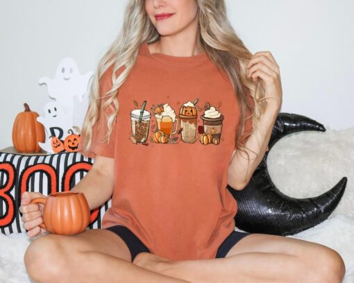 Comfort Colors Fall Coffee Pumpkin Shirt, Coffee Latte Shirt