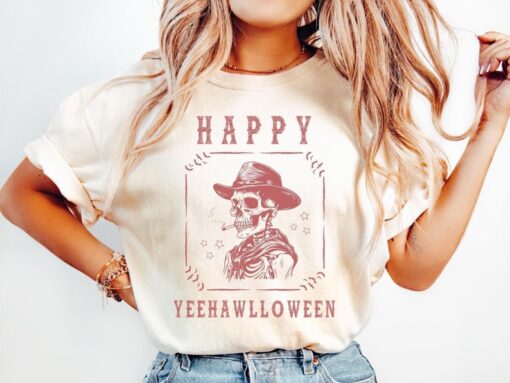 Happy Yeehawlloween T-Shirt, Spooky Skeleton Shirt