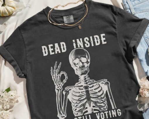 Dead Inside Vote Shirt Halloween Skeleton Shirt Kamala Harris Walz