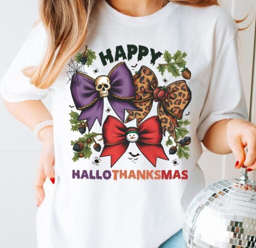 Coquette Happy Hallothanksmas Shirt Bow Happy Halloween Thanksgiving C