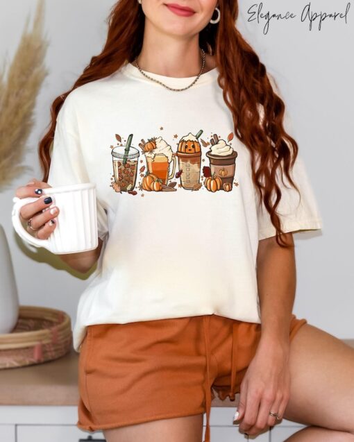 Comfort Colors Fall Coffee Pumpkin Shirt, Coffee Latte Shirt