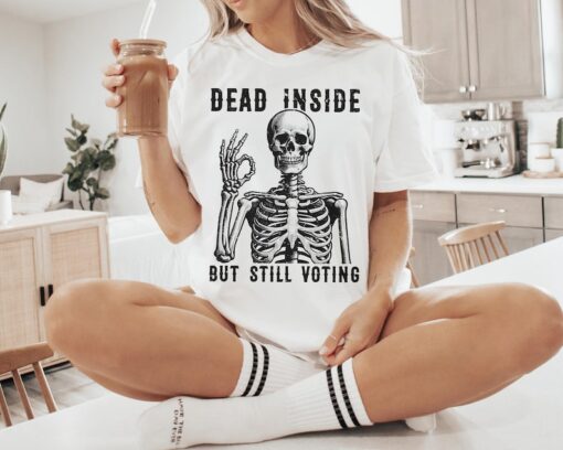 Dead Inside Vote Shirt Halloween Skeleton Shirt Kamala Harris Walz