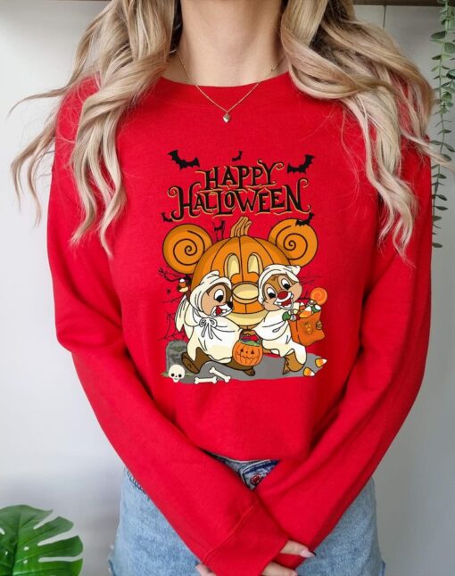 Chip And Dale Happy Halloween Shirt, Pumpkin Disney Halloween T-Shirt