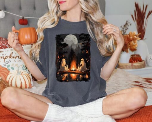 Comfort Colors Camping Halloween Ghost Reading Book Shirt